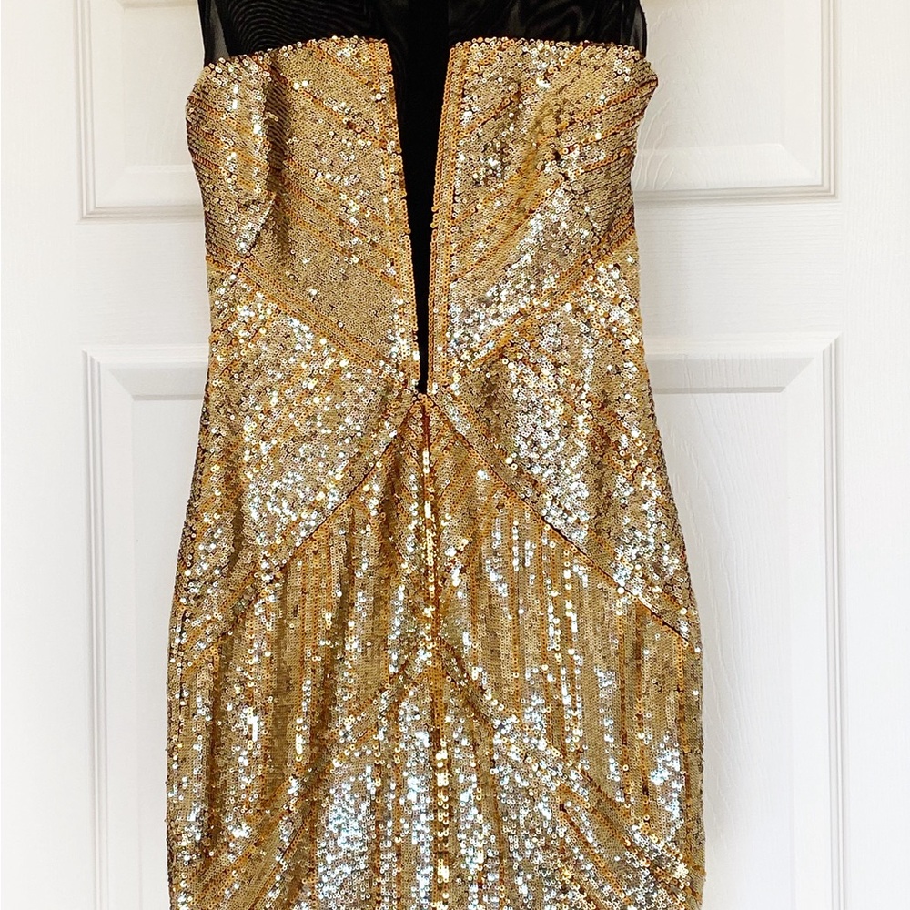 ✨Sparkle✨ bebe Sassy Sequined Holiday Bodycon Mini Dress - Picture 3 of 10